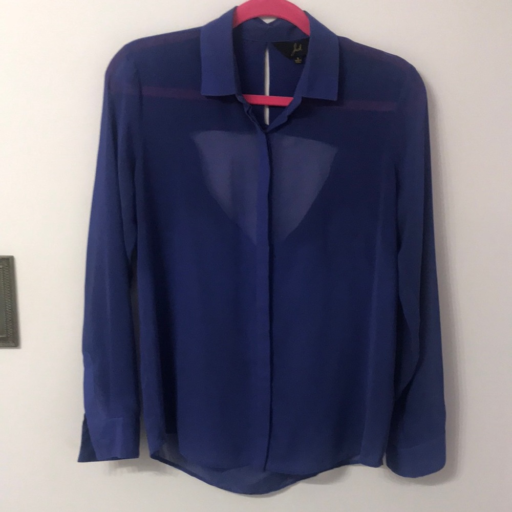 Jack - Semi Sheer Royal Blue Long Sleeve Open Back Blouse